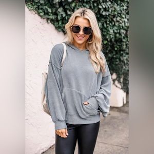 NWOT! Pink Lily - Grey/Blue Thermal Dolman Sleeve Hoodie - Size Large